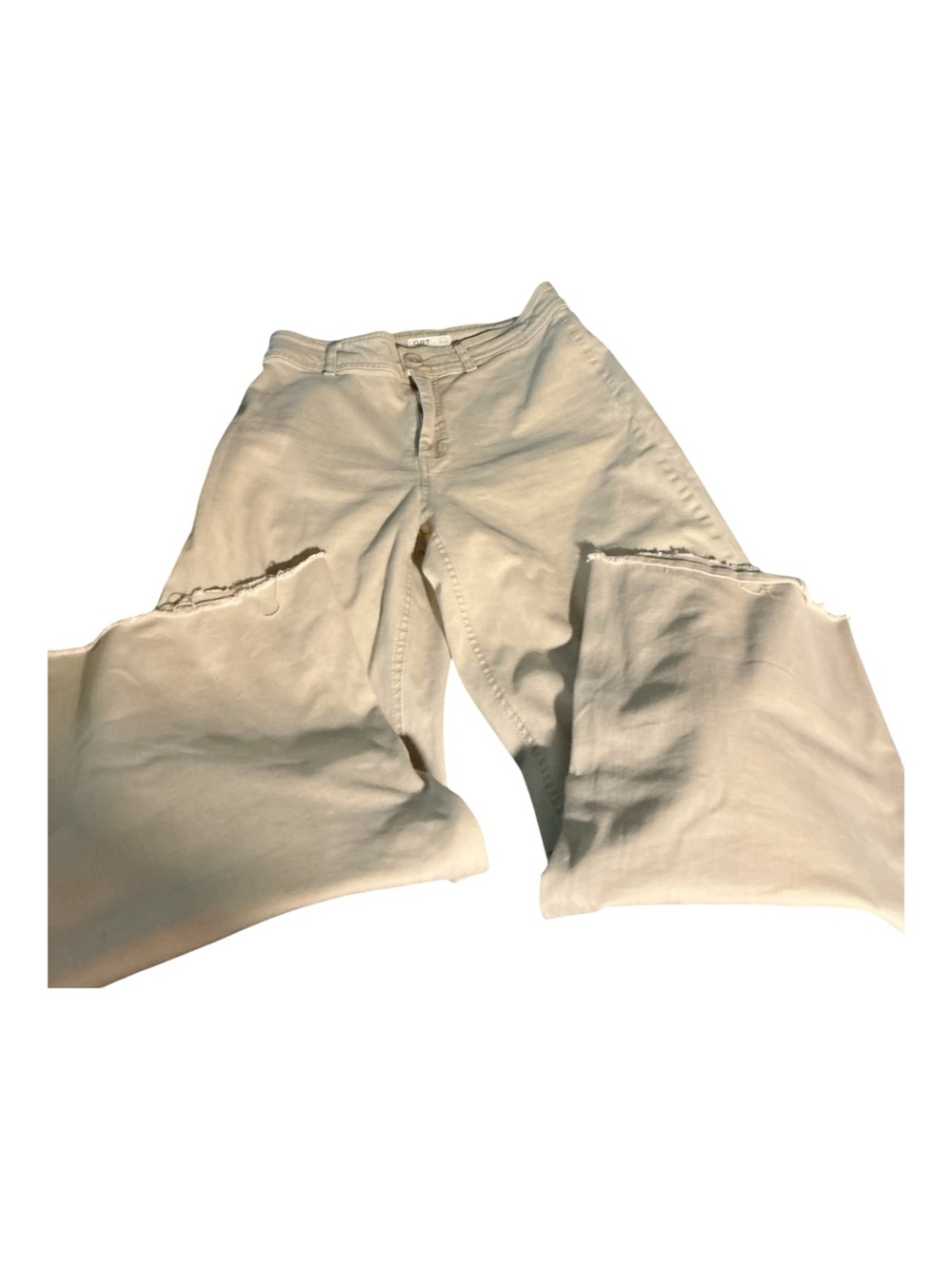 Oat New York Cream Wide-Leg Chinos with Distressed Knees